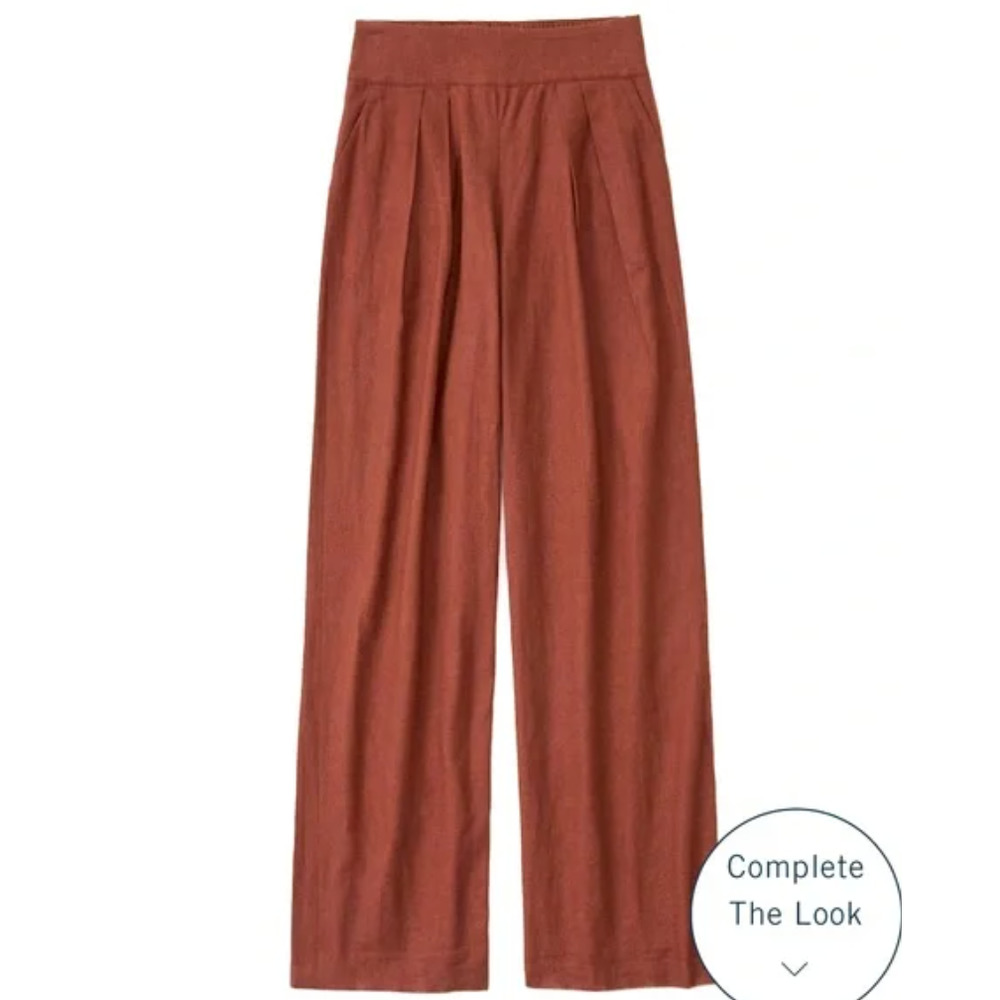 Abercrombie & Fitch Linen Blend Wide Leg Pull On Pant in Rust